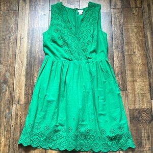 J. Crew Green Sleeveless V-Neck Sundress for Cocktail Parties
